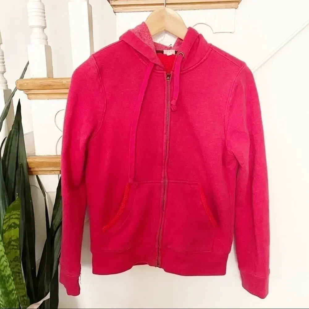 J.Crew coral color fleece inside hooded zip up S